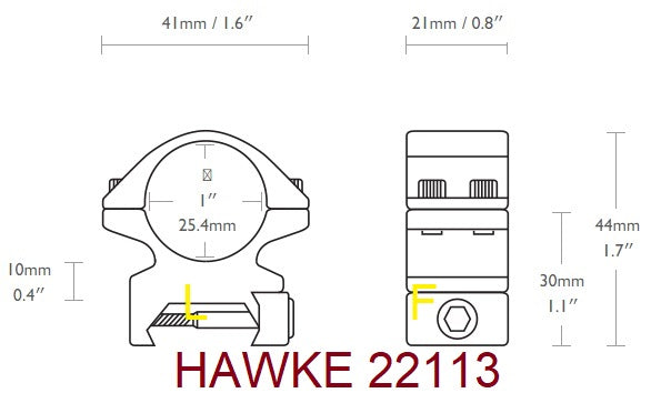 Colliers de montage HAWKE Série MATCH - 25,mm / 1 " MEDIUM pour rail 21mm Weaver / Picatinny