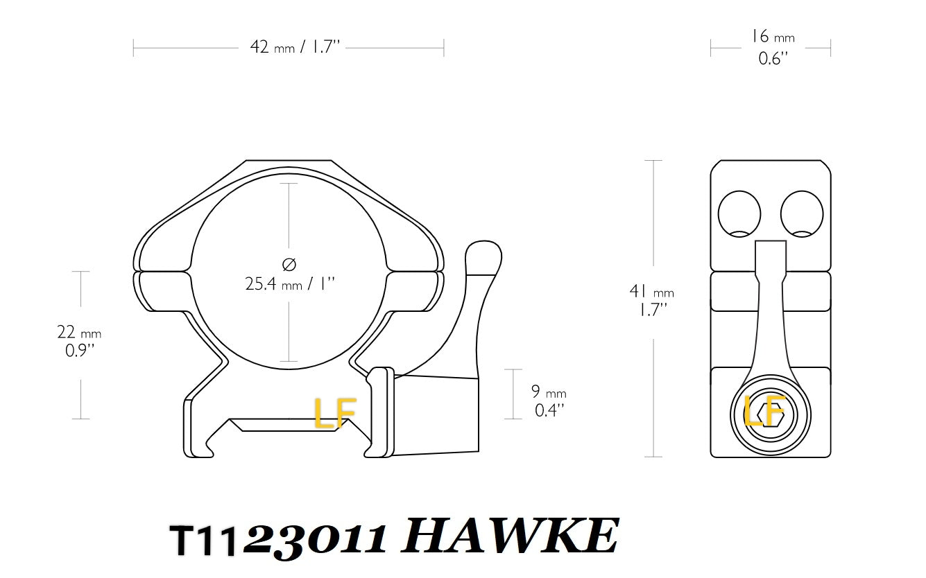 Colliers en acier Montage/Démontage rapide ( Quick Release) Medium Diam. 25.4mm pour rail 21mm HAWKE