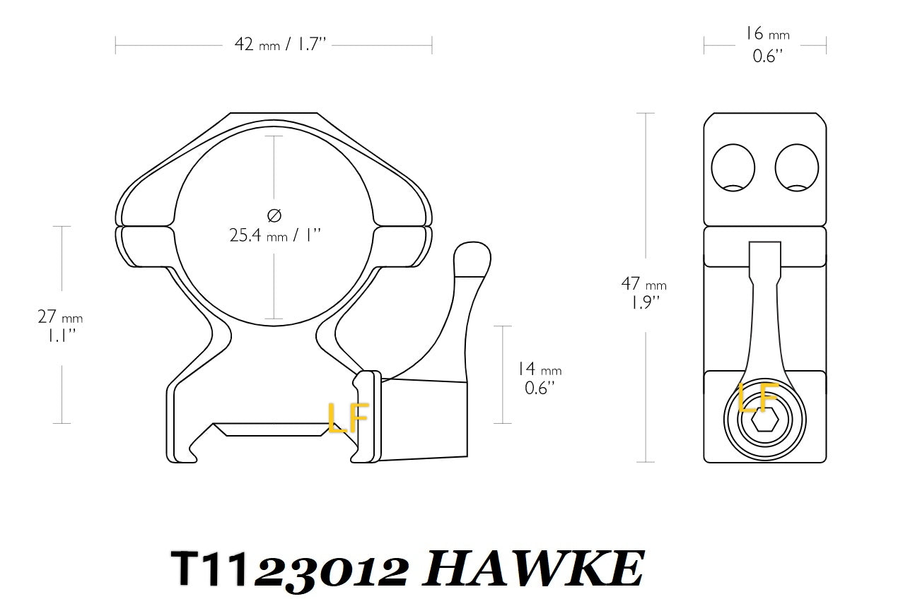 Colliers en acier Montage/Démontage rapide ( Quick Release) HAUT Diam. 25.4mm pour rail 21mm HAWKE