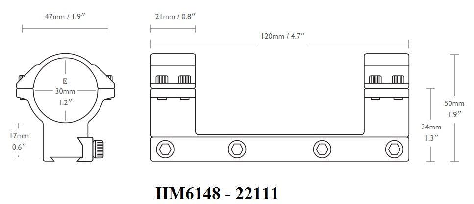Colliers MATCH 30mm pour rail 9-11mm HAUT sur montage monobloc - Marque HAWKE