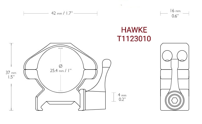 Colliers en acier Montage/Démontage rapide ( Quick Release) BAS Diamètre 25.4mm pour rail 21mm HAWKE