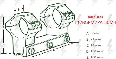 Anneaux de montage sur support monobloc UTG Accushot 30 mm /1" MEDIUM pour rails 9 à 11 mm (T12RGPM2PA-30M4)