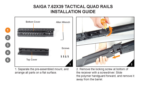 Garde-Main pour Saiga 7.62X39mm Quad Rails Picatinny avec protège rails (T22MNT-HGSG39)
