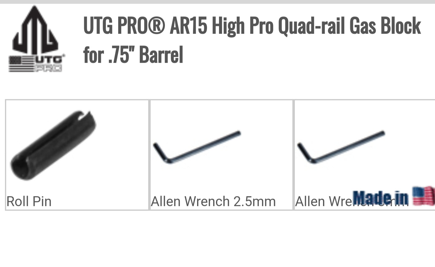 Quad-rail Gas Block haut pour canon .75" - rails picatinny pour AR15 - UTG PRO (T42MTU012H4)