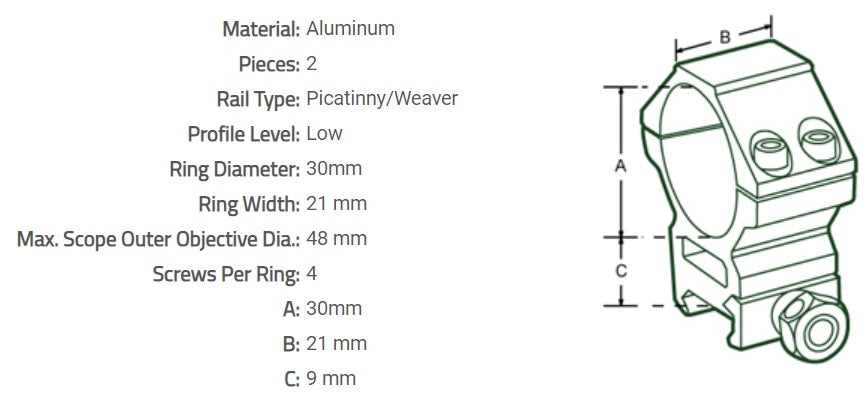 Colliers de montage UTG ACCUSHOT Diam 30 mm Profil Medium pour rail 21 mm Picatinny (Anneaux de montage)