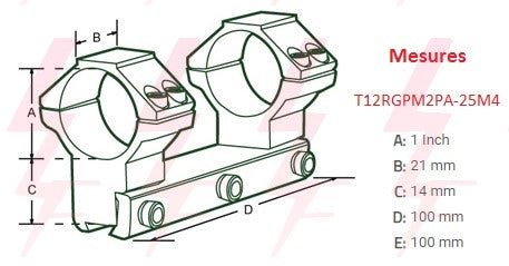 Anneaux de montage sur support monobloc UTG Accushot 25.4 mm /1" MEDIUM pour rails 9 à 11 mm -PROMO-