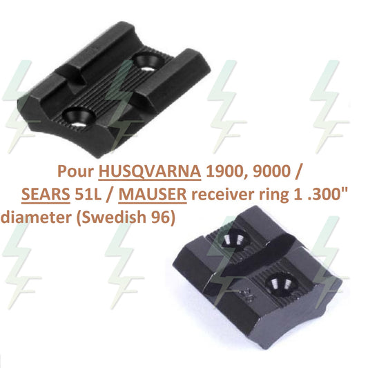 Paire d'embases pour SEARS 51L / HUSQVARNA 1900, 9000 / MAUSER RECEIVER RING ABOUT 1.300"  DIAMETER (SWEDISH 96)(avant et arrière) avec rails weaver 21 mm gloss - marque WEAVER